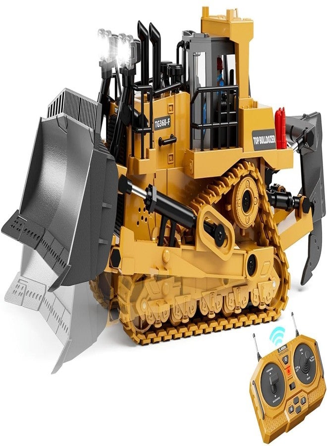 Daji 9 Channel RC Bulldozer, Remote Control Excavator, 1/24 Crawler Front Loader Construction Vehicles Toy Tractor with 2.4Ghz Transmitter and Alloy Shovel,Lights, Simulation Sound for Kids Gift - Image 1